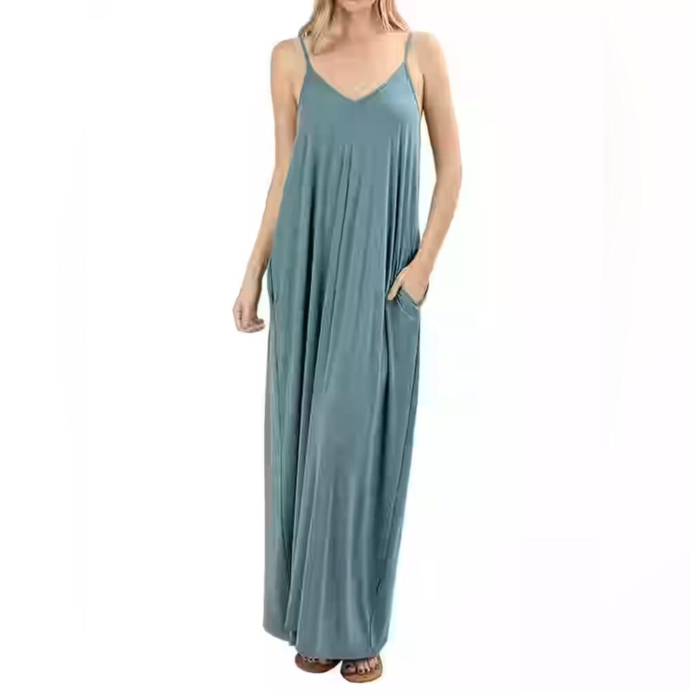 Zenana Outfitters Green Sleeveless V-Neck Sundress
